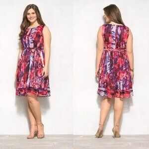 Luxe by Carmen Marc Valvo Red Plus Size Floral Abstract Dress, Size 22W